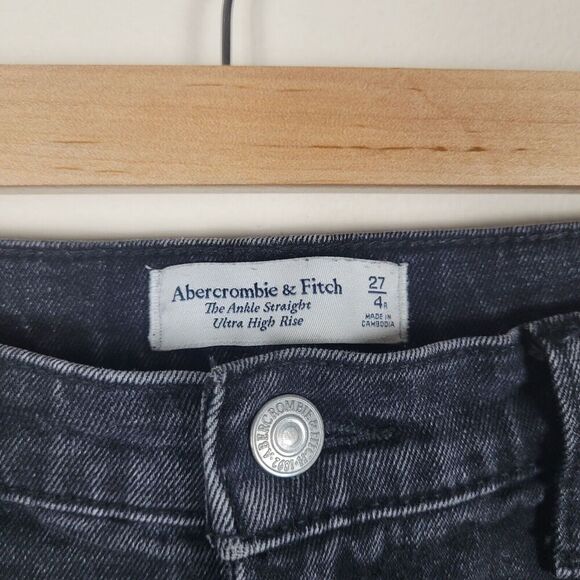 Abercrombie & Fitch Jeans Women 27 4R Black Denim Ankle Straight Ultra High Rise - Picture 5 of 8